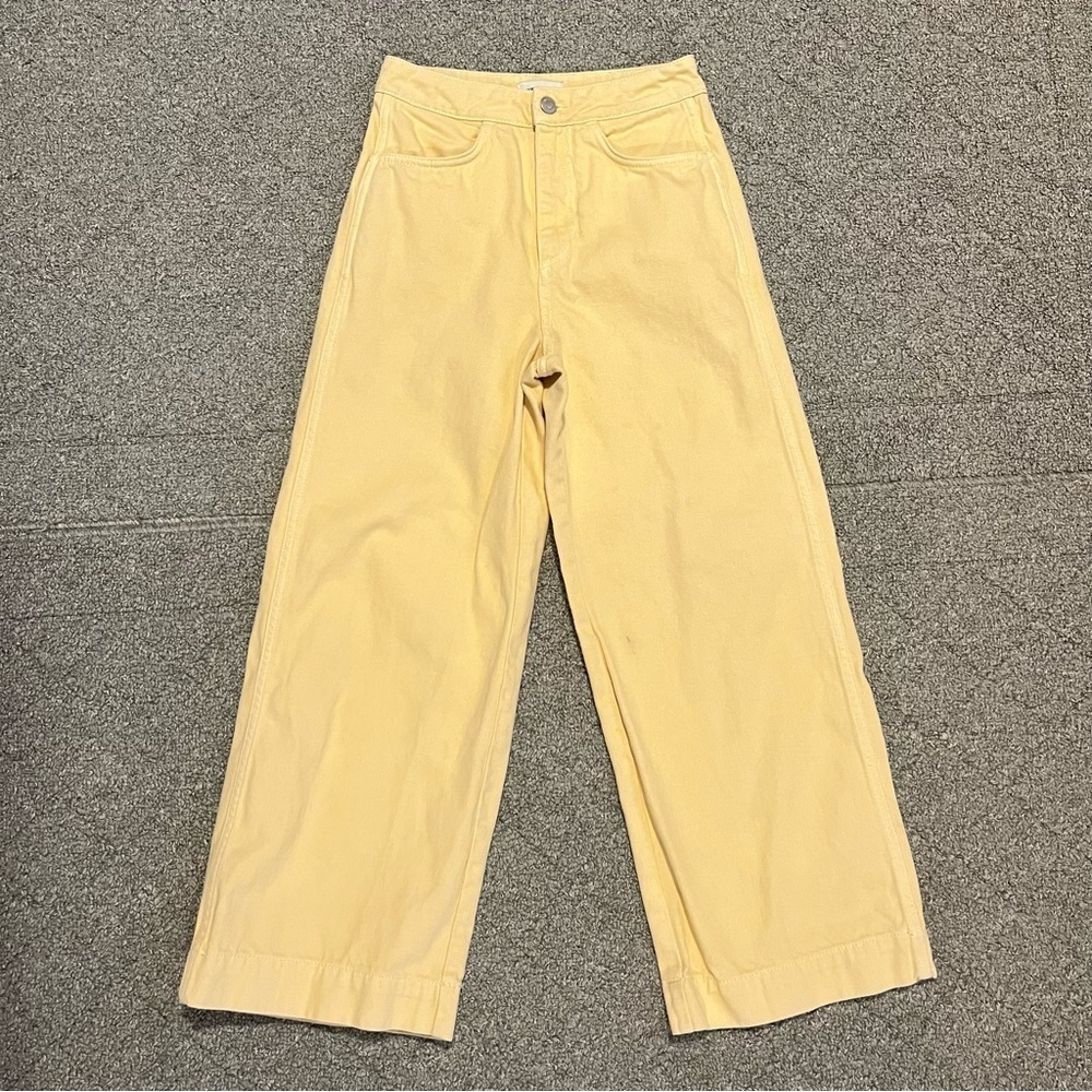 Weekday Jeans Womens Size 34 Yellow Wide Leg High Rise Cropped Vida Denim